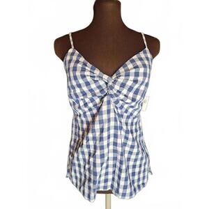 Old Navy Blue Gingham Smocked Tank Top Womens Medium Cottagecore Summer NWT D/57
